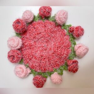 Handmade-knitted coasters With rose and white handmade-knitted basket